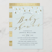 Gouden regendruppels en script baby shower nodigen kaart (Voorkant / Achterkant)