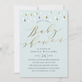 Gouden regendruppels snd script baby shower uitnod kaart (Voorkant)