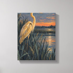 Gouden Reiger in het Indigo Moeras Canvas Afdruk