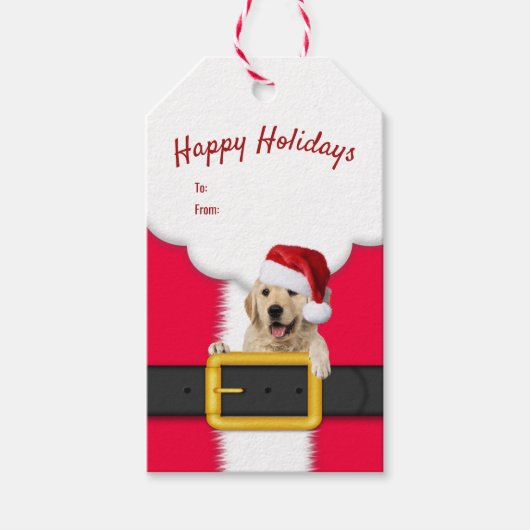 gouden rekwieg met Santa hat Cadeaulabel (Voorkant)