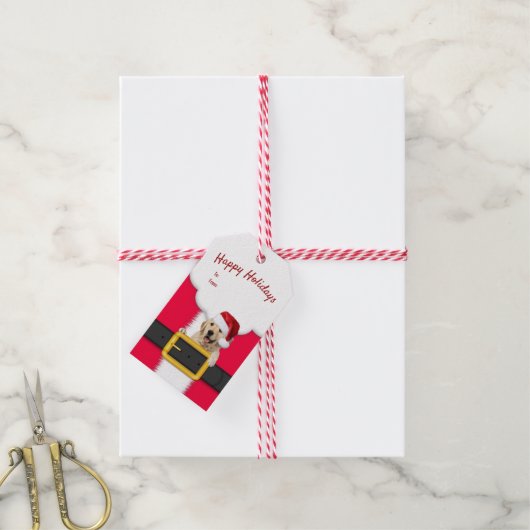 gouden rekwieg met Santa hat Cadeaulabel (Met Touw)