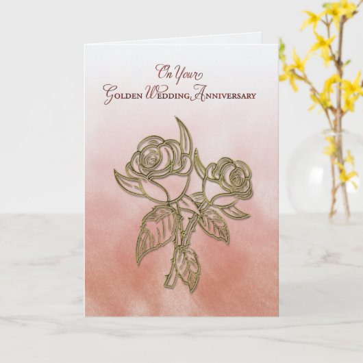 Gouden Religieuze 50ste Huwelijksverjaardag, Rozen Kaart (Gele Bloem)