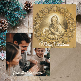 Gouden Religieuze Christelijke Familie Foto Kerst Feestdagenkaart