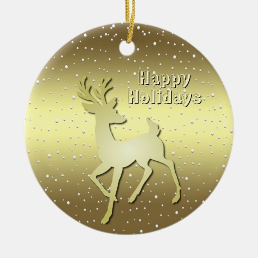 Gouden Rendier Besneeuwd Kerst Ornament (Voorkant)