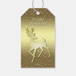 Gouden Rendier Besneeuwde Kerstcadeaubijsluiter Cadeaulabel