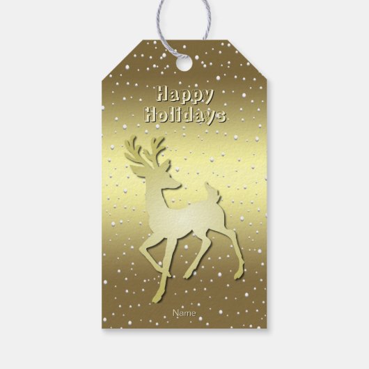 Gouden Rendier Besneeuwde Kerstcadeaubijsluiter Cadeaulabel (Achterkant)