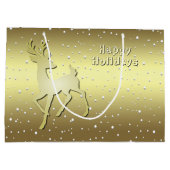 Gouden Rendier Besneeuwde Kerstcadeautas Groot Cadeauzakje (Achterkant)