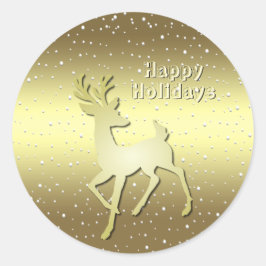 Gouden Rendier Besneeuwde Vakantie Sticker