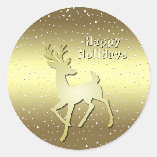 Gouden Rendier Besneeuwde Vakantie Sticker (Voorkant)