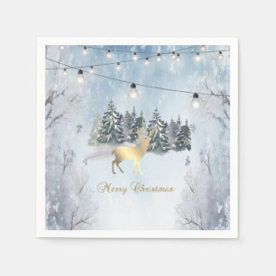 Gouden rendier,Bos,Kerstverlichting Landschap Servet
