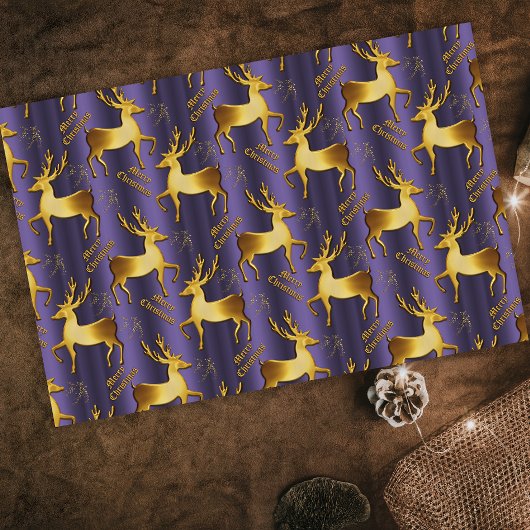 Gouden rendier, Goud Vrolijk Kerstmis Paarse Tissuepapier