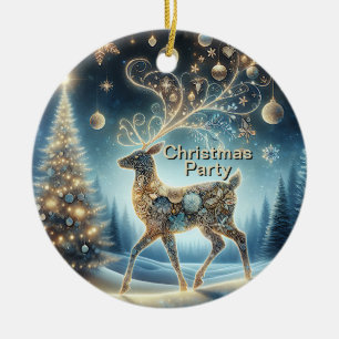 Gouden rendier Kerst Blauwe Hemel Mooi Keramisch Ornament