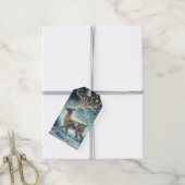 Gouden rendier Kerst Ornamenten Blauwe lucht Cadeaulabel (Met Touw)