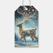 Gouden rendier Kerst Ornamenten Blauwe lucht Cadeaulabel (Achterkant)