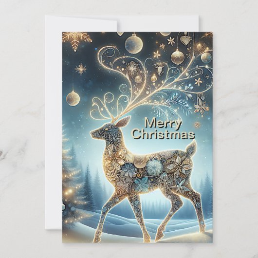 Gouden rendier Kerst Ornamenten Blauwe lucht Feestdagenkaart (Voorkant)