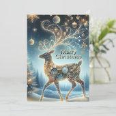 Gouden rendier Kerst Ornamenten Blauwe lucht Feestdagenkaart (Staand voorkant)