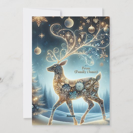 Gouden rendier Kerst Ornamenten Blauwe lucht Feestdagenkaart (Achterkant)