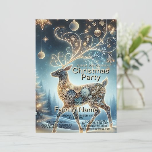 Gouden rendier Kerst Ornamenten Blauwe lucht Kaart (Staand voorkant)