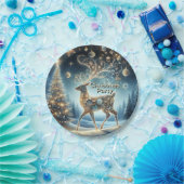 Gouden rendier Kerst Ornamenten Blauwe lucht Papieren Bordje (Feest)