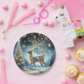 Gouden rendier Kerst Ornamenten Blauwe lucht Papieren Bordje (Feest)