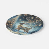 Gouden rendier Kerst Ornamenten Blauwe lucht Papieren Bordje (Gekanteld)