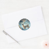 Gouden rendier Kerst Ornamenten Blauwe lucht Ronde Sticker (Envelop)