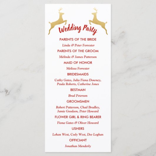 Gouden rendier | Kerst | Trouwprogramma Programmakaart (Achterkant)