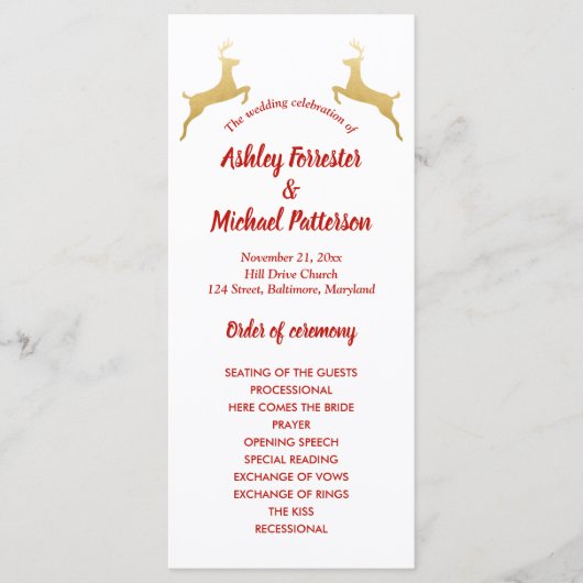 Gouden rendier | Kerstmis | Huwelijksprogramma Programmakaart (Voorkant)