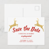 Gouden rendier | Kerstmis | Trouw Huwelijksaankond Aankondigingskaart (Voorkant / Achterkant)