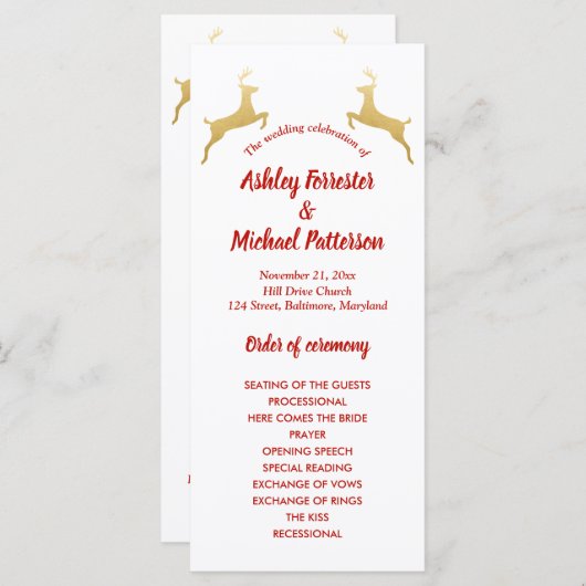 Gouden rendier | Kerstmis | Trouwprogramma Programmakaart (Voorkant / Achterkant)