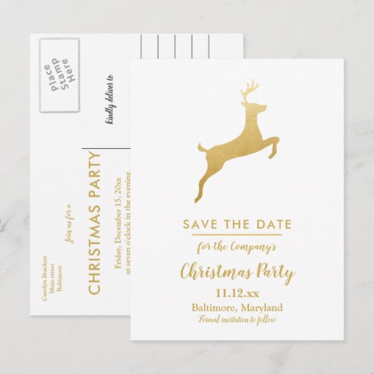 Gouden rendier Kerstmis | Winterfeest Aankondigingskaart (Voorkant / Achterkant)