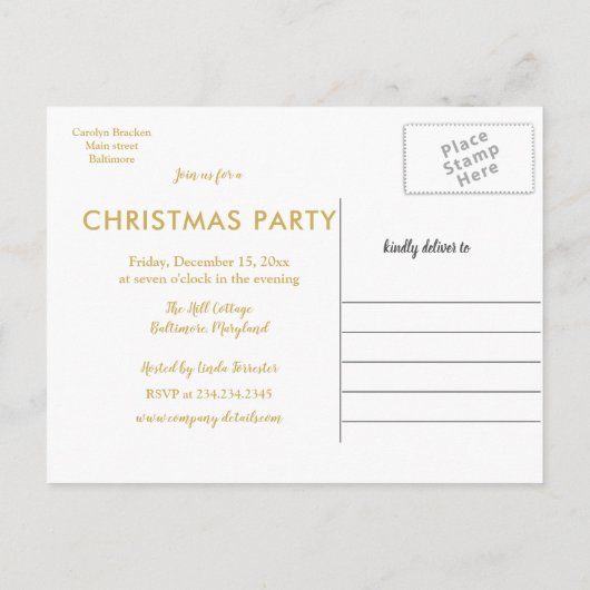 Gouden rendier Kerstmis | Winterfeest Aankondigingskaart (Achterkant)