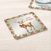 Gouden Rendier Kerstpapier Onderzetter (Schuin)