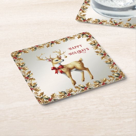 Gouden Rendier Kerstpapier Onderzetter (Schuin)