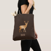 Gouden rendier op donkerbruin tote bag (Dichtbij)