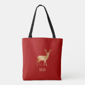 Gouden rendier op donkerrood tote bag (Achterkant)