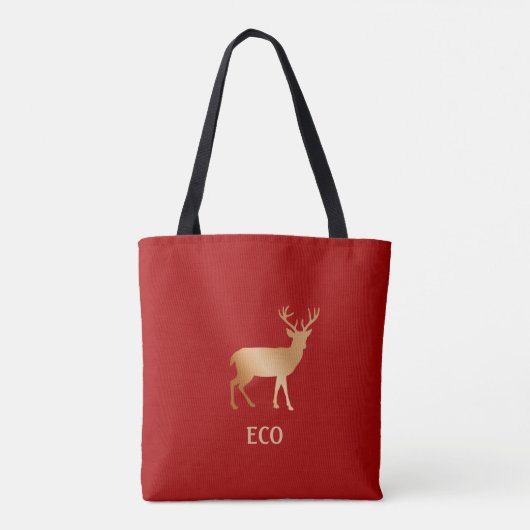 Gouden rendier op donkerrood tote bag (Achterkant)