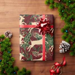 Gouden rendier op Faux Red Green Velvet Cadeaupapier