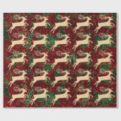 Gouden rendier op  Faux Red Green Velvet Cadeaupapier (Vlak)