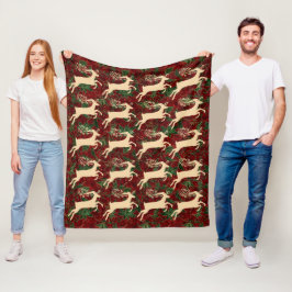 Gouden rendier op Faux Red Green Velvet Fleece Deken