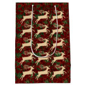 Gouden rendier op  Faux Red Green Velvet Medium Cadeauzakje (Achterkant)