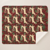Gouden rendier op Faux Red Green Velvet Sherpa Deken (Voorkant (horizontaal))