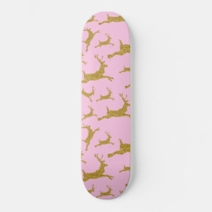 Gouden Rendier Prettig Kerstmis Xmas Roze Meisjes Persoonlijk Skateboard