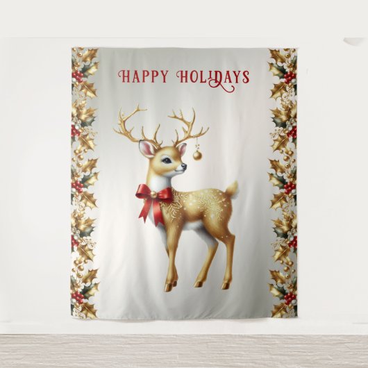 Gouden rendier vakantie achtergrond wandkleed (Voorkant)