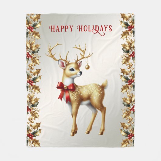 Gouden rendier vakantie fleece deken (Voorkant)