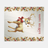 Gouden rendier vakantie fleece deken (Voorkant (Horizontaal))