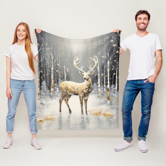 Gouden rendier vakantie fleece deken (In situ)