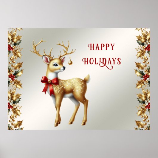 Gouden rendier vakantie Poster (Voorkant)