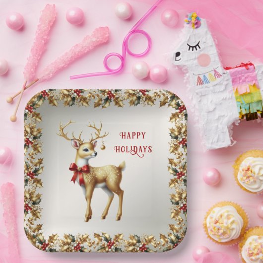 Gouden rendier Vakantiepapier Bord (Feest)
