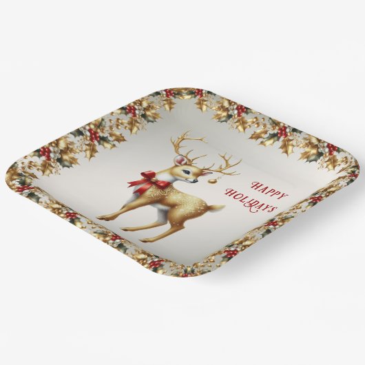 Gouden rendier Vakantiepapier Bord (Gebogen)
